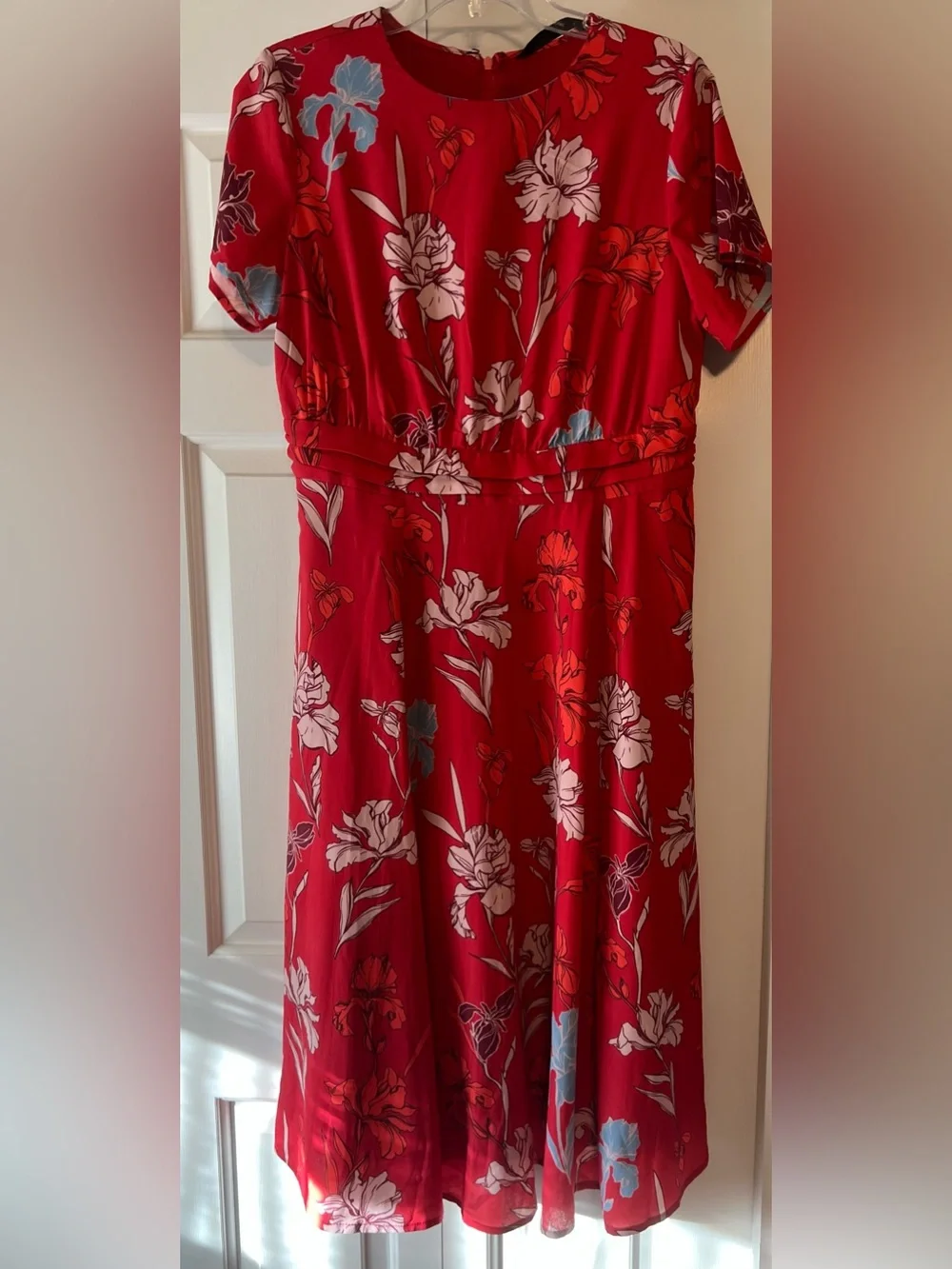 Red Floral Botanical Long Midi Dress Back Zipper eShakti Garden Party EUC #2748